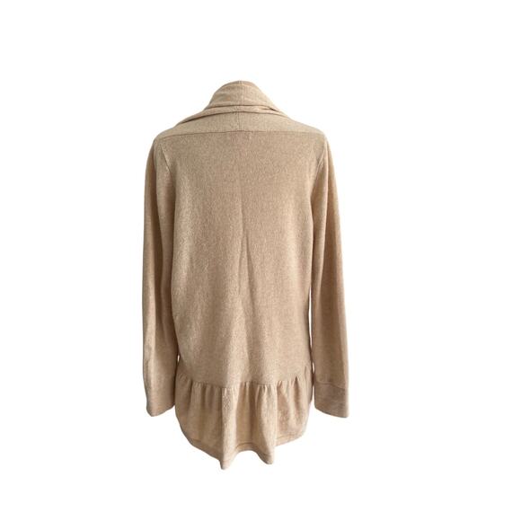 Lilly Pulitzer 100% Cashmere Tan Open Front Cardigan Sweater Ruffle Trim Sz M - Picture 2 of 4